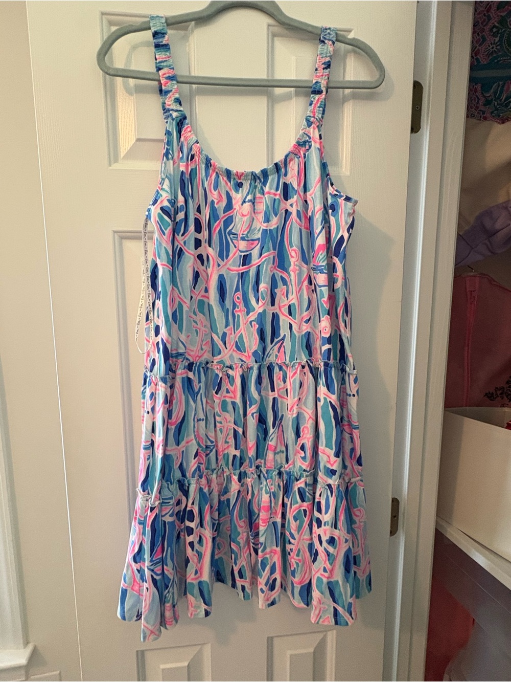 Girls' Blue & Pink Patterned Tiered Sundress